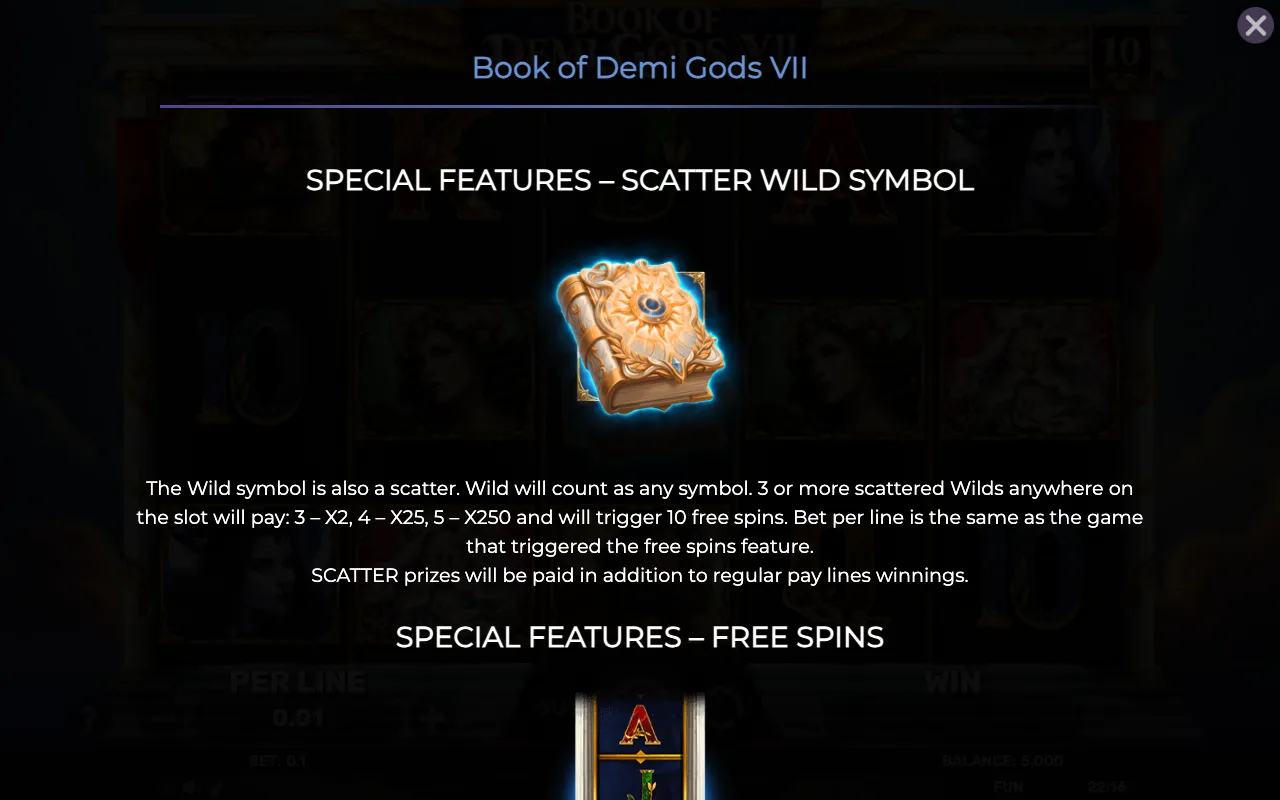 Special features - scatter wild symbol — Book of Demi Gods Vii