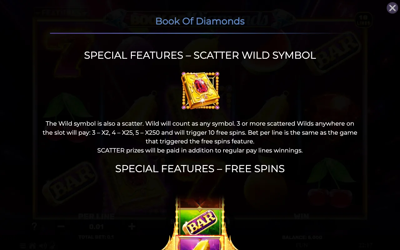 Special features - scatter wild symbol — Book of Diamonds