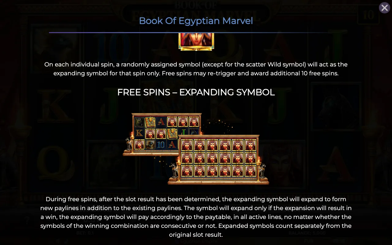 Free spins - expanding symbol — Book of Egyptian Marvel