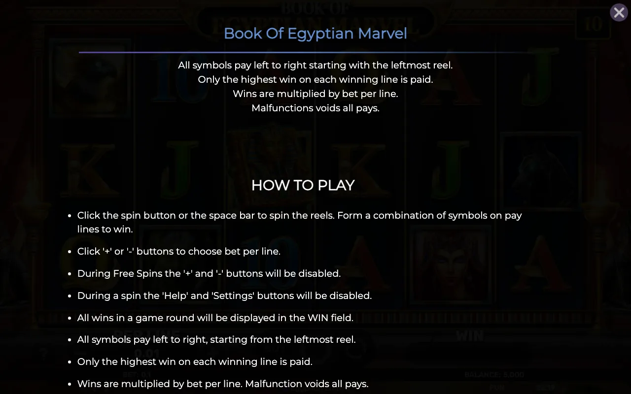 Game rules, page 5 — Book of Egyptian Marvel