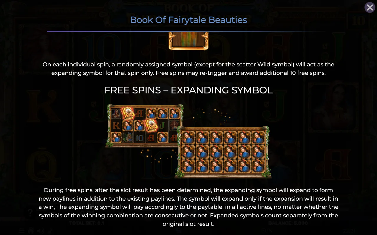 Free spins expanding symbol — Book of Fairytale Beauties