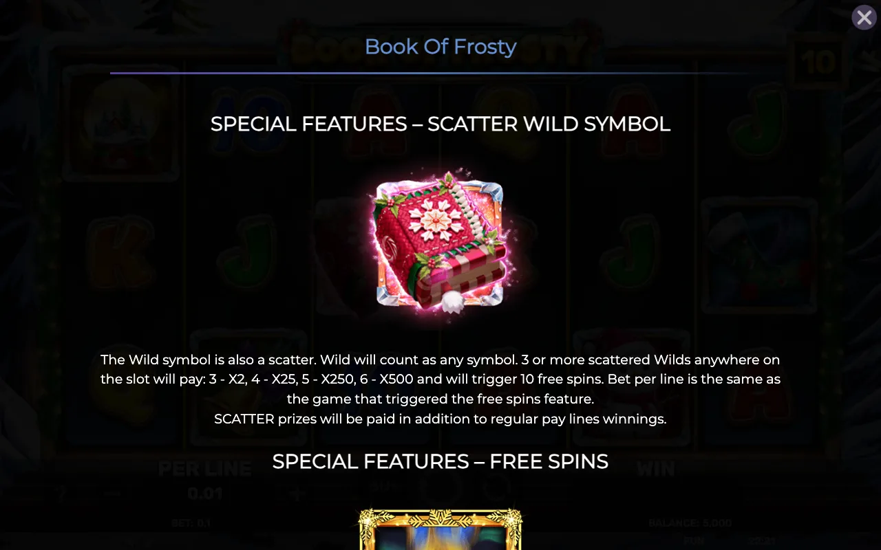Special features - scatter wild symbol — Book of Frosty