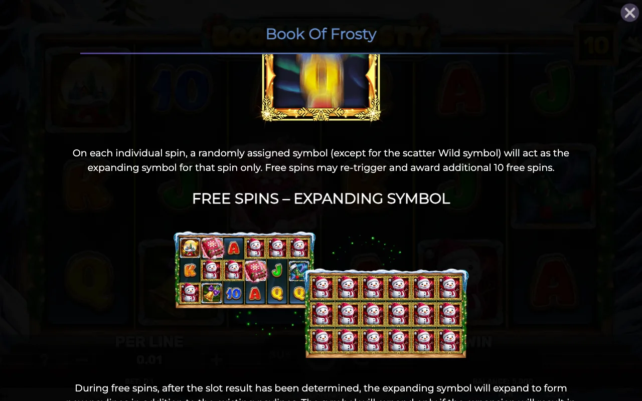 Free spins expanding symbol — Book of Frosty