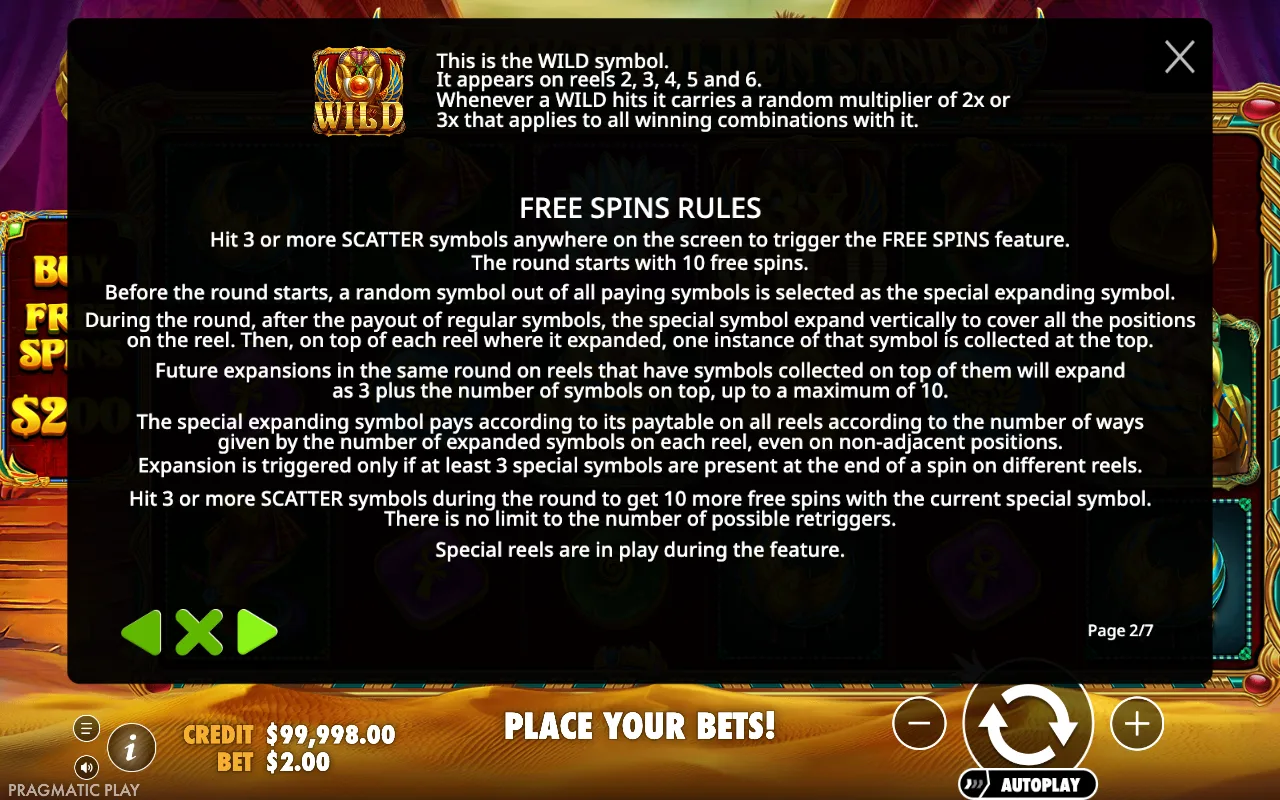 Free spins rules — Book of Golden Sands