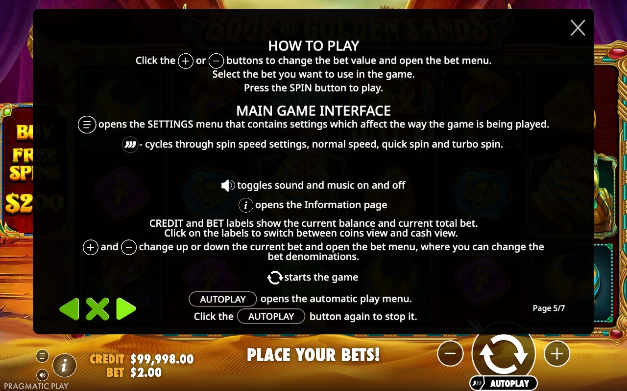 How to play — Book of Golden Sands