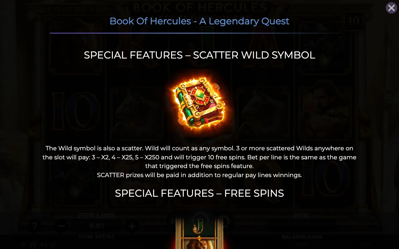 Special features - scatter wild symbol — Book of Hercules a Legendary Quest