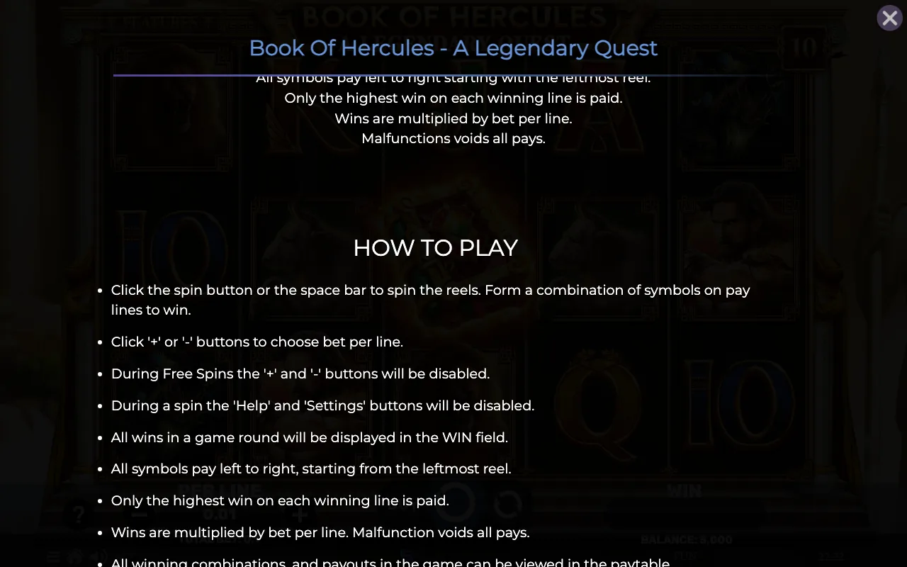 How to play — Book of Hercules a Legendary Quest