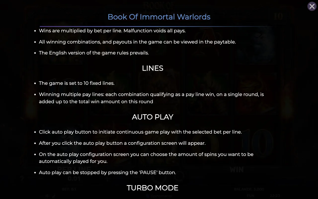Lines — Book of Immortal Warlords