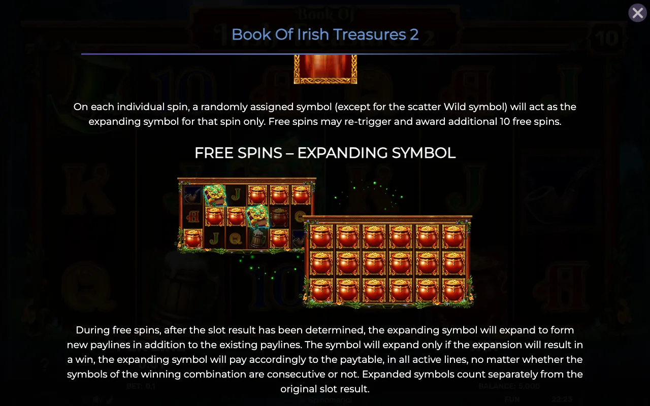 Free spins - expanding symbol — Book of Irish Treasures 2