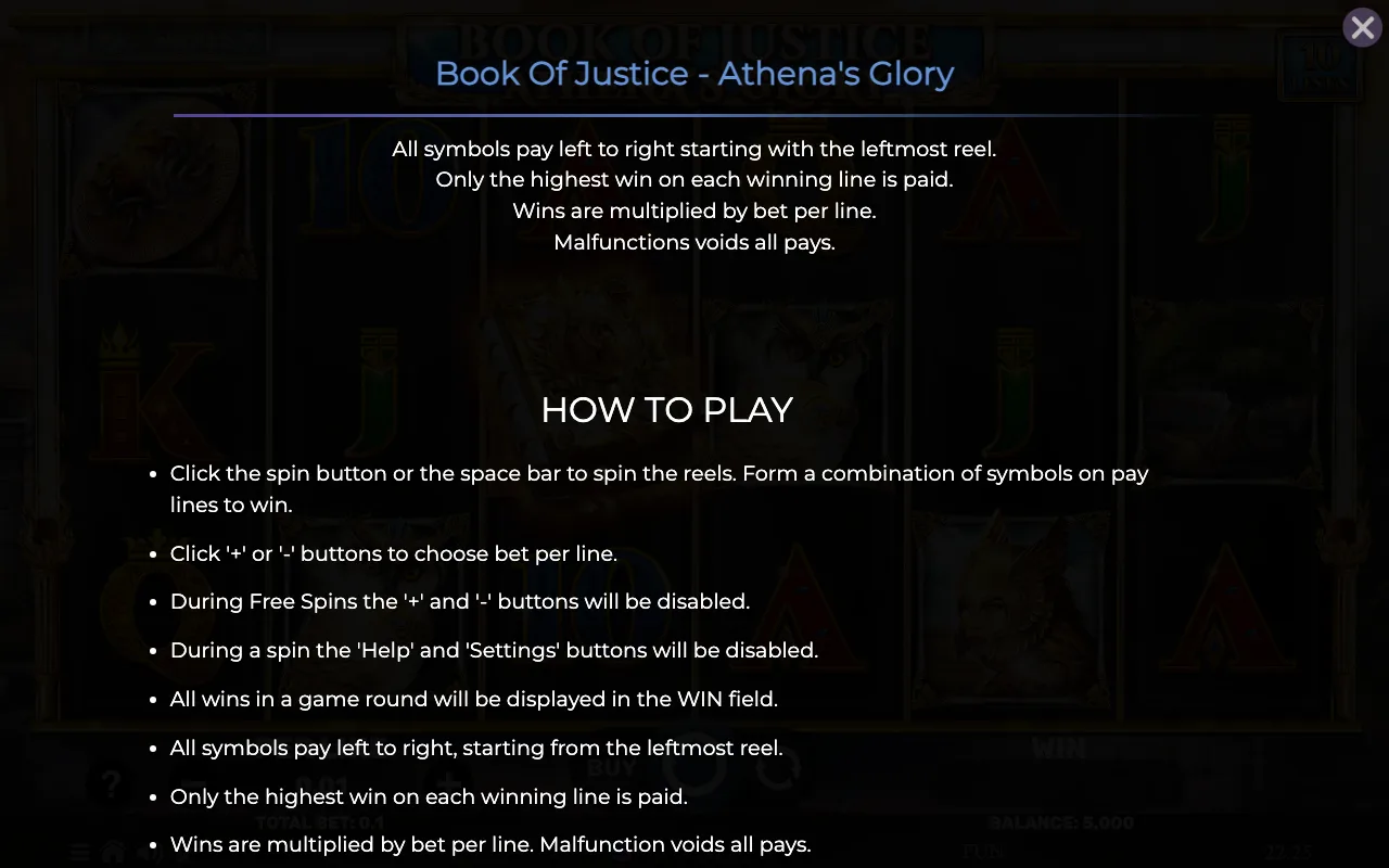 How to play — Book of Justice Athenas Glory