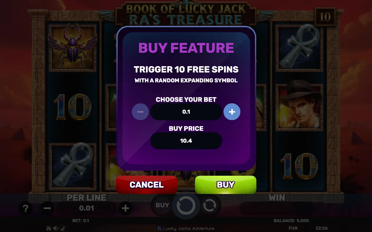 Buying the feature — Book of Lucky Jack Ras Treasure