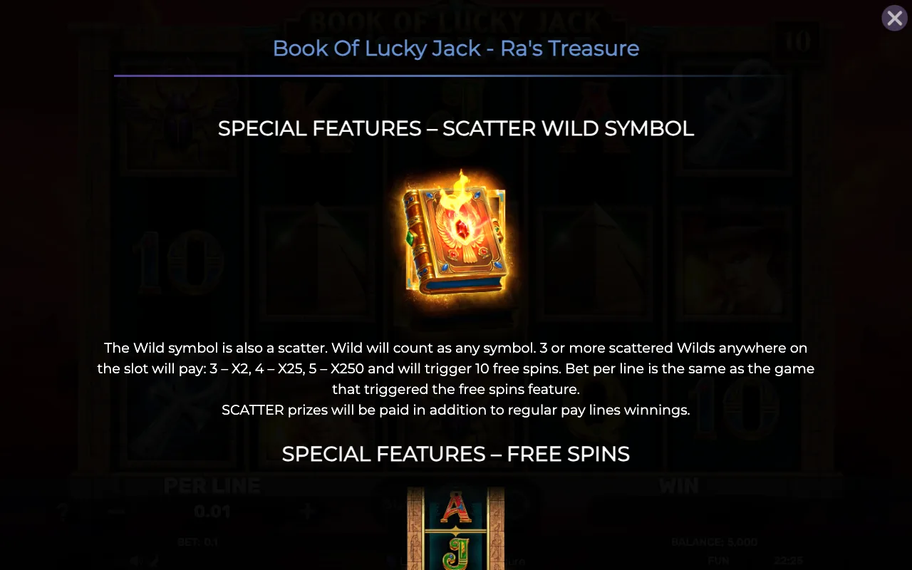 Special features - scatter wild symbol — Book of Lucky Jack Ras Treasure