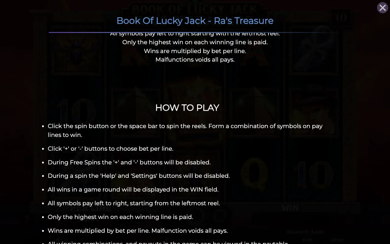 How to play — Book of Lucky Jack Ras Treasure
