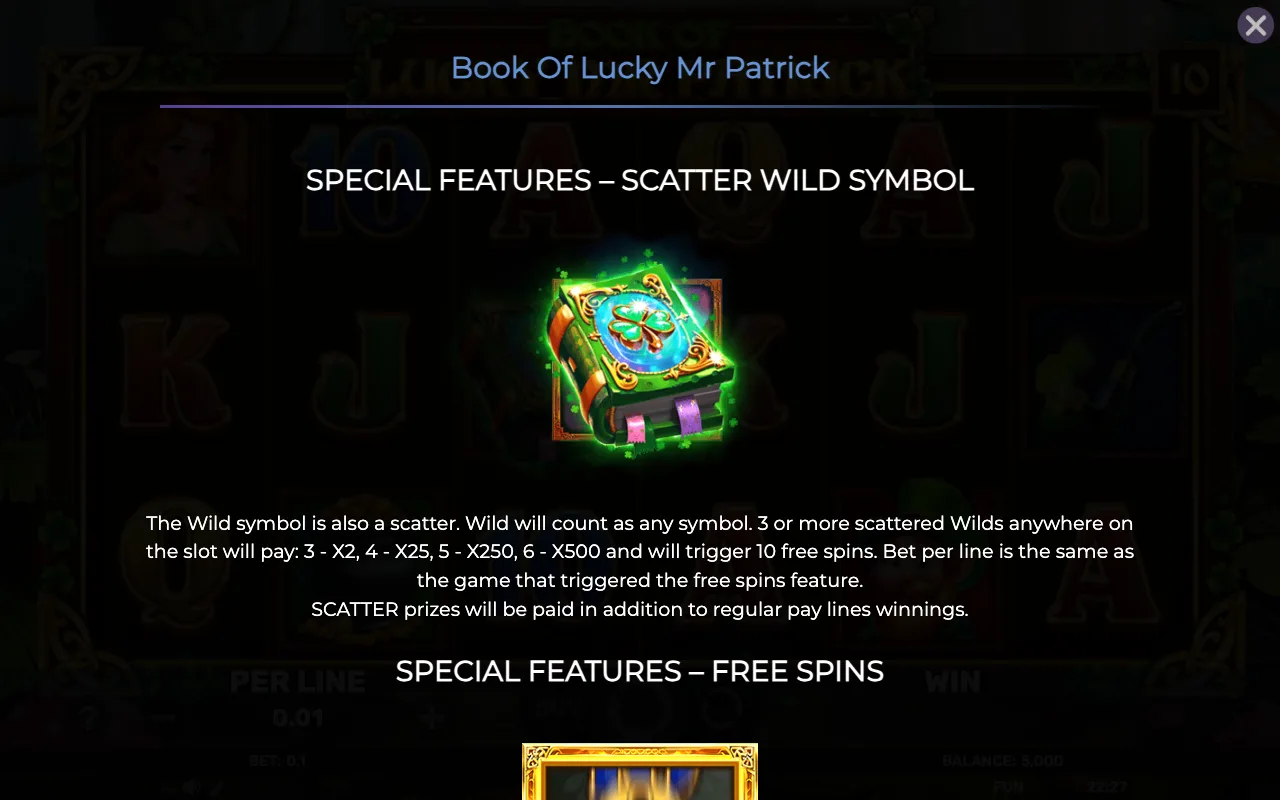 Special features - scatter wild symbol — Book of Lucky mr Patrick