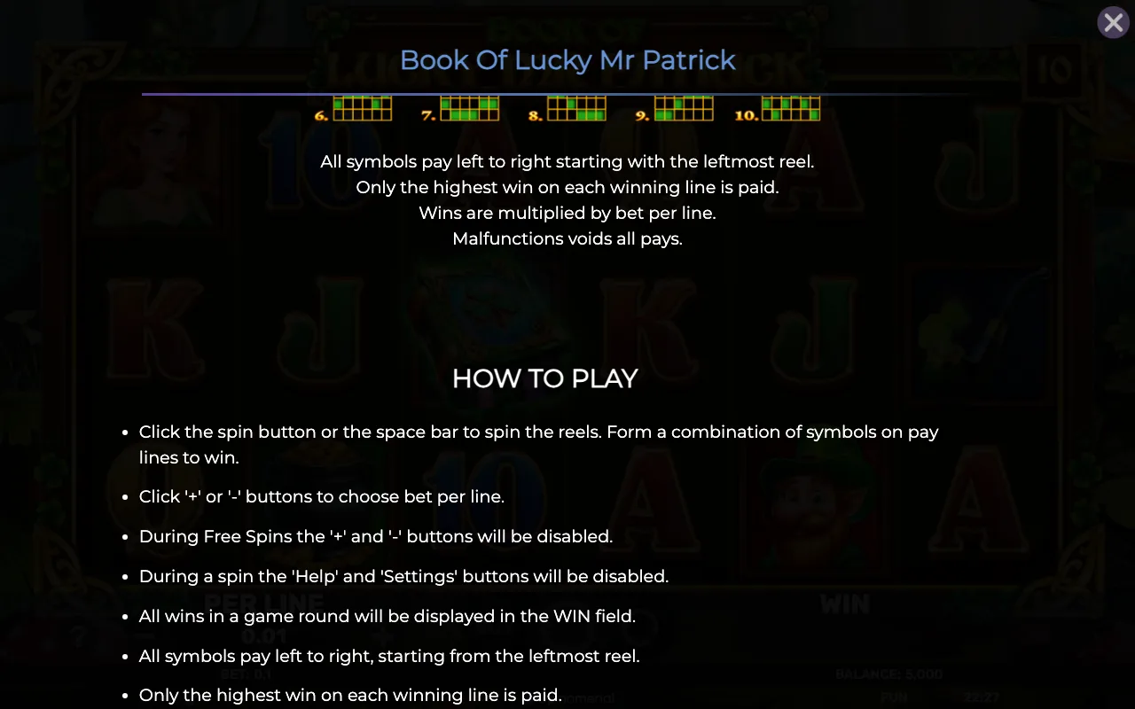 Game rules, page 5 — Book of Lucky mr Patrick