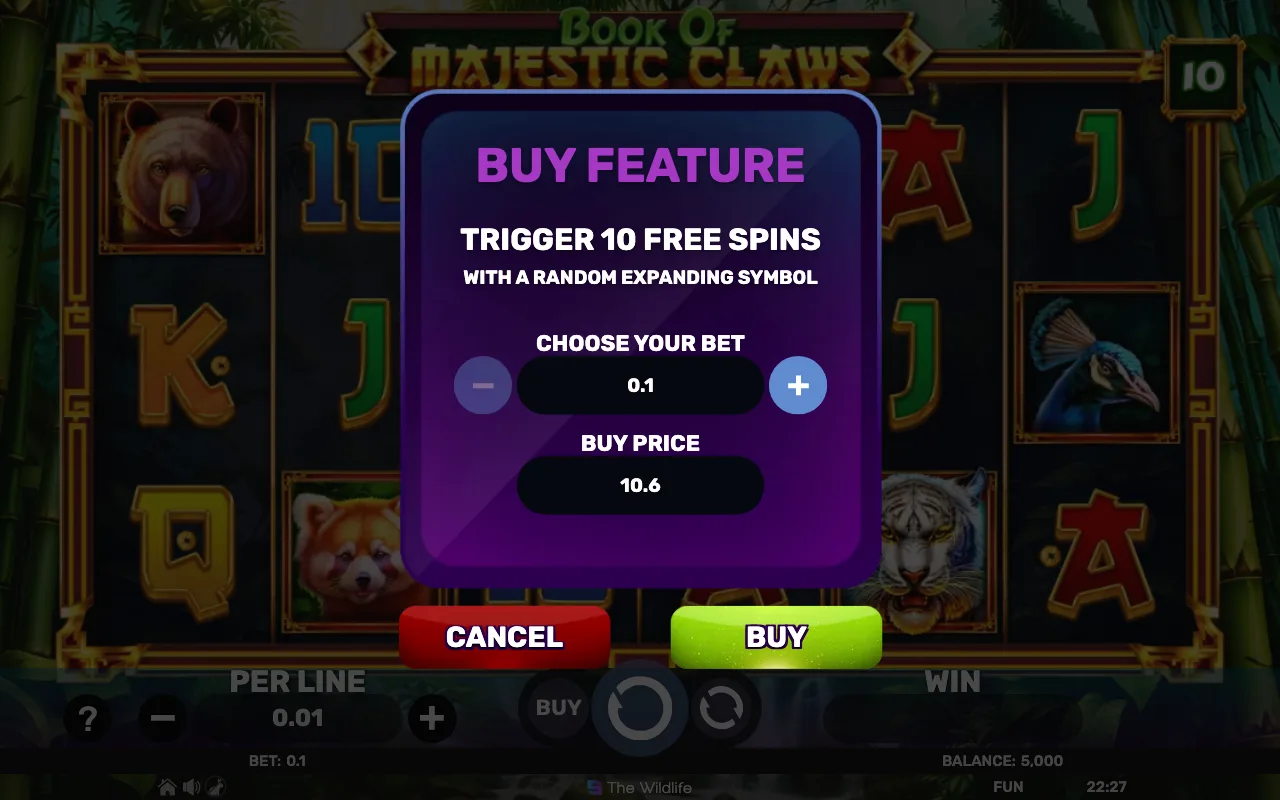 Buying the feature — Book of Majestic Claws