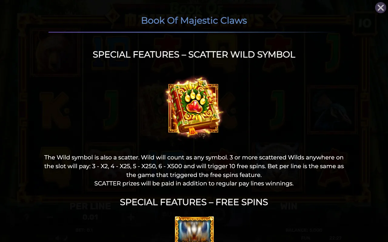 Special features - scatter wild symbol — Book of Majestic Claws