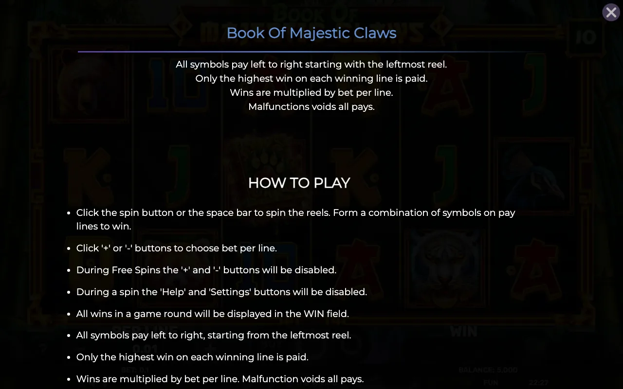 How to play — Book of Majestic Claws