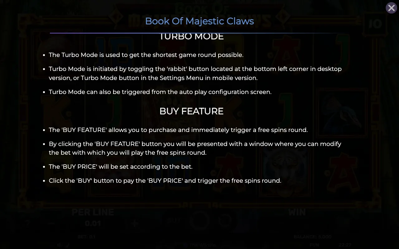 Buy feature — Book of Majestic Claws