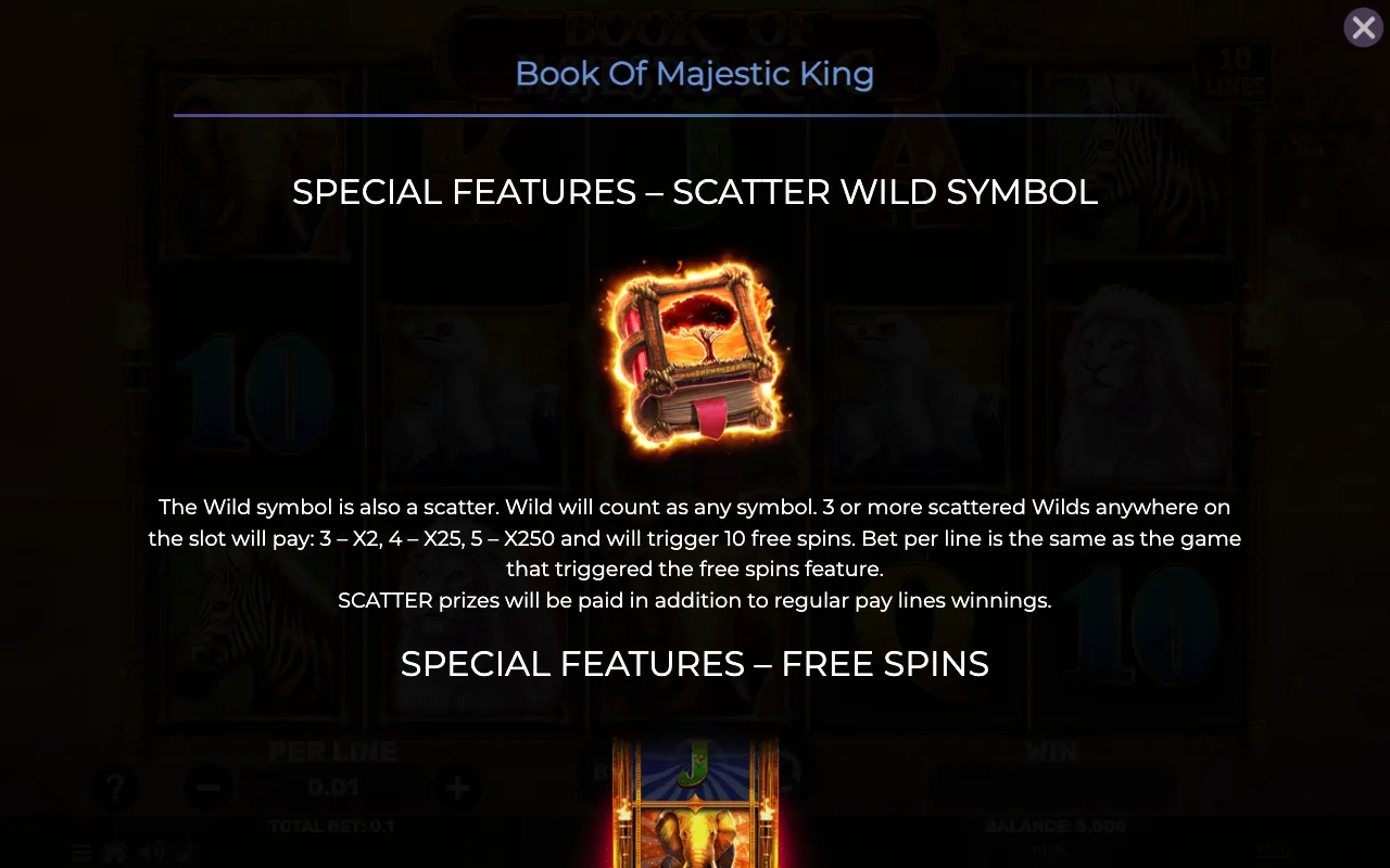 Special features - scatter wild symbol — Book of Majestic King