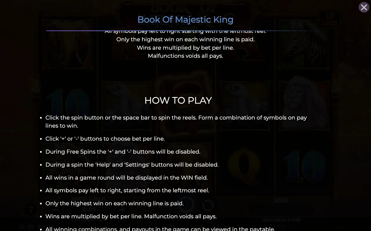 How to play — Book of Majestic King