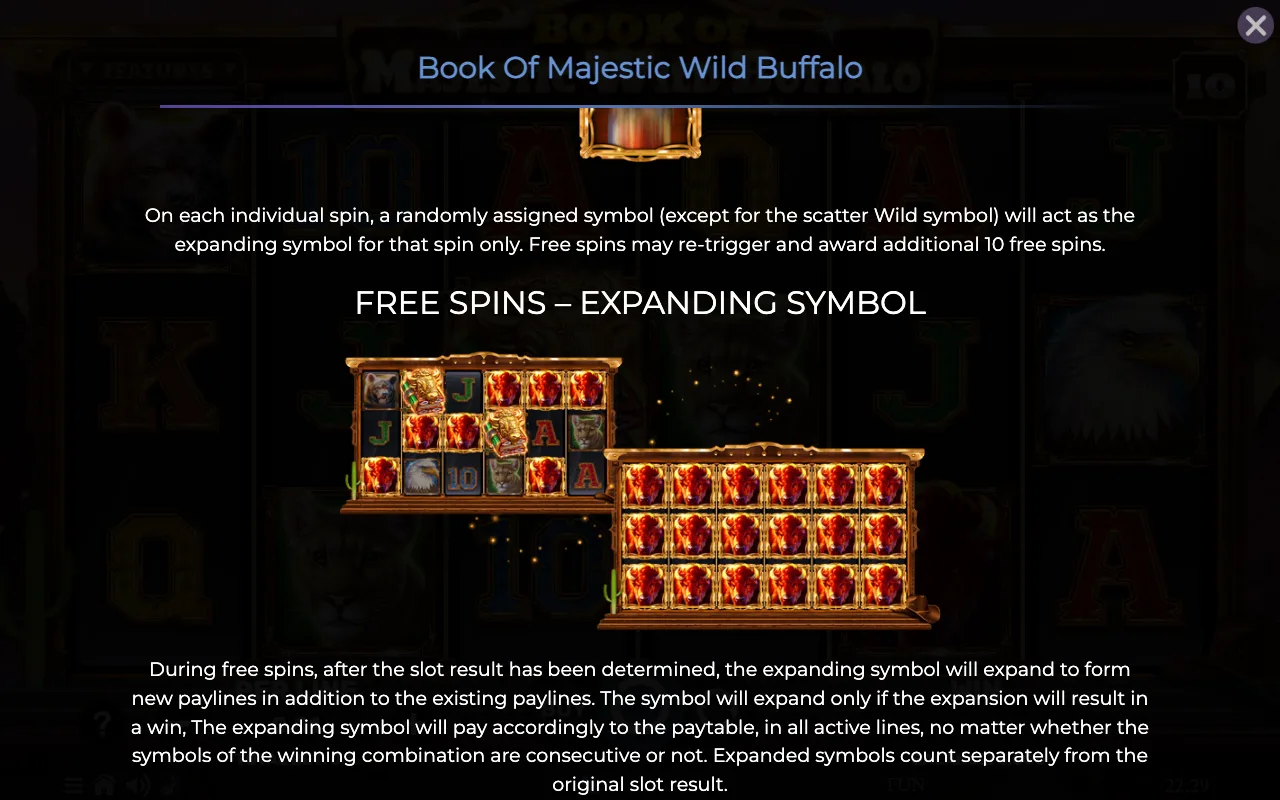 Free spins expanding symbol — Book of Majestic Wild Buffalo