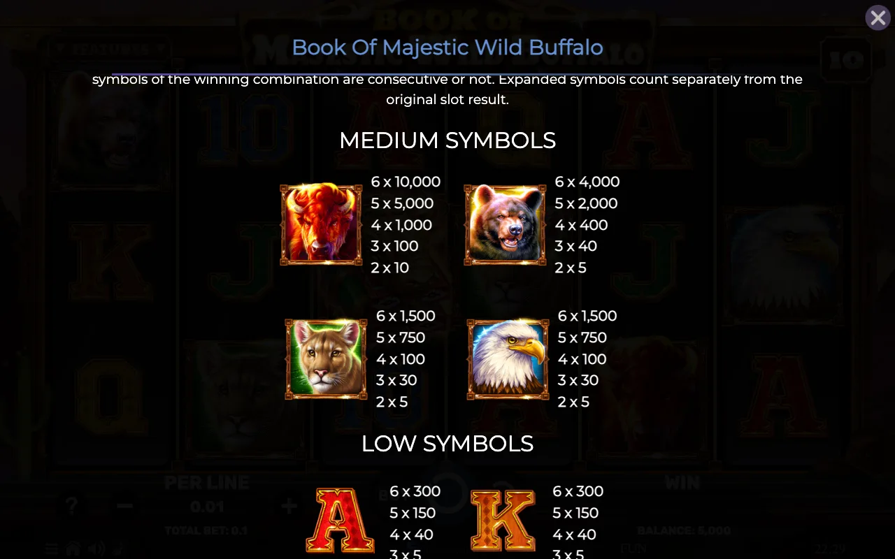Medium symbols — Book of Majestic Wild Buffalo