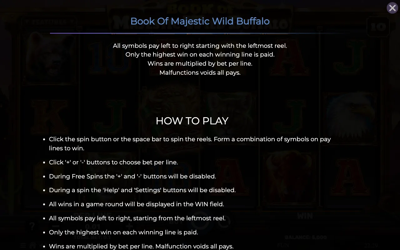 How to play — Book of Majestic Wild Buffalo