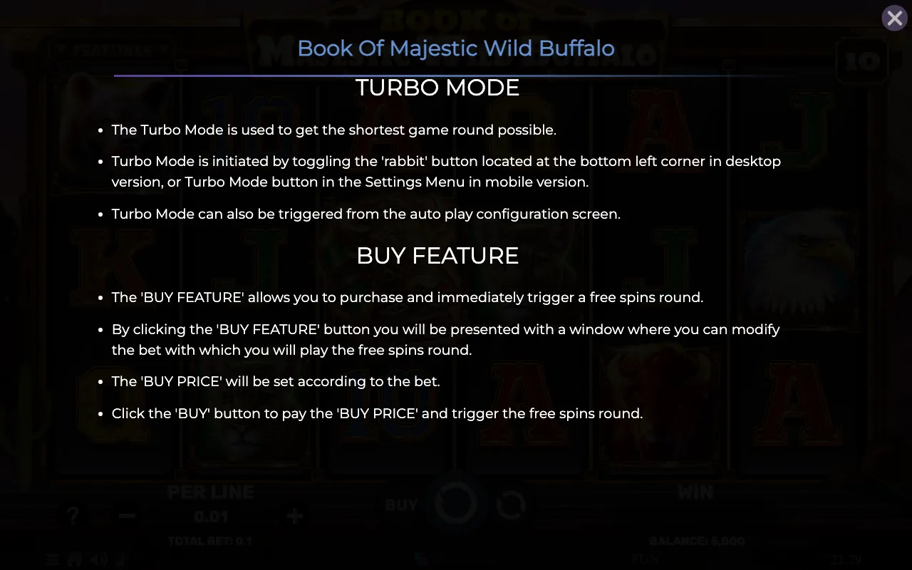 Game rules, page 7 — Book of Majestic Wild Buffalo
