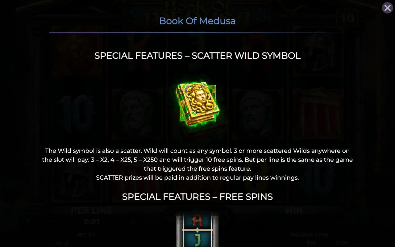 Special features - scatter wild symbol — Book of Medusa