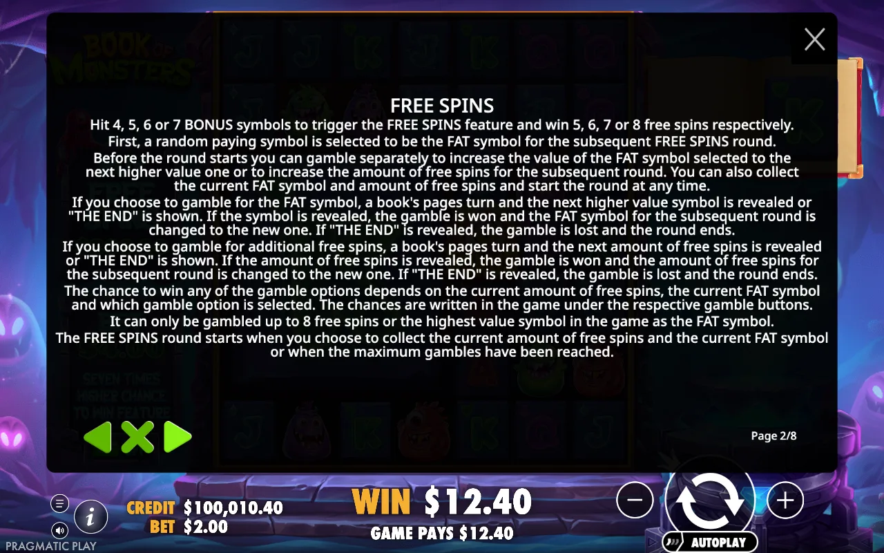Free spins — Book of Monsters