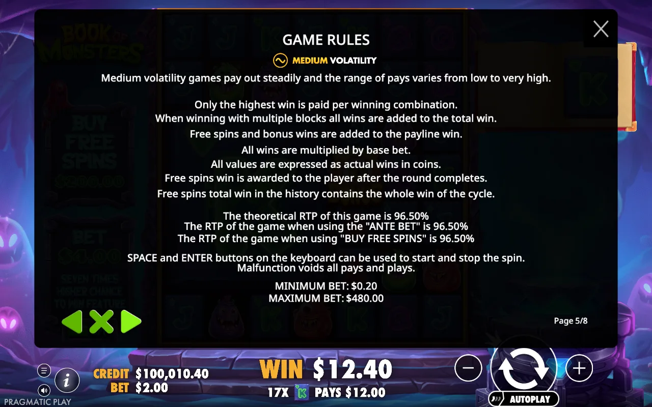 Game rules — Book of Monsters