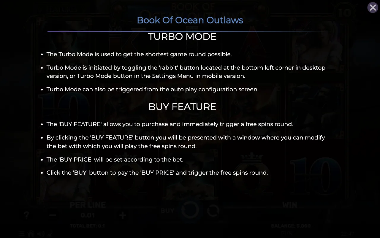Game rules, page 8 — Book of Ocean Outlaws