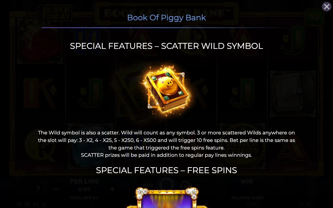 Special features - scatter wild symbol — Book of Piggy Bank Black Friday
