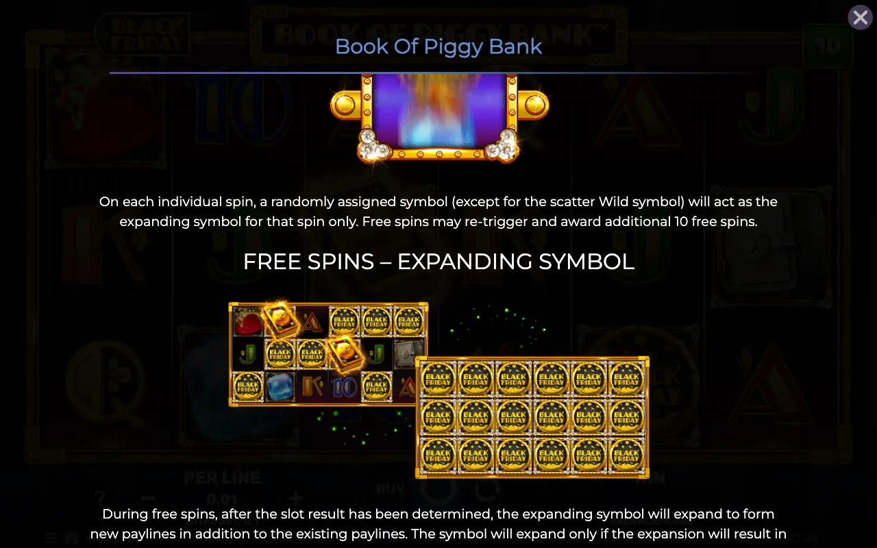 Free spins expanding symbol — Book of Piggy Bank Black Friday