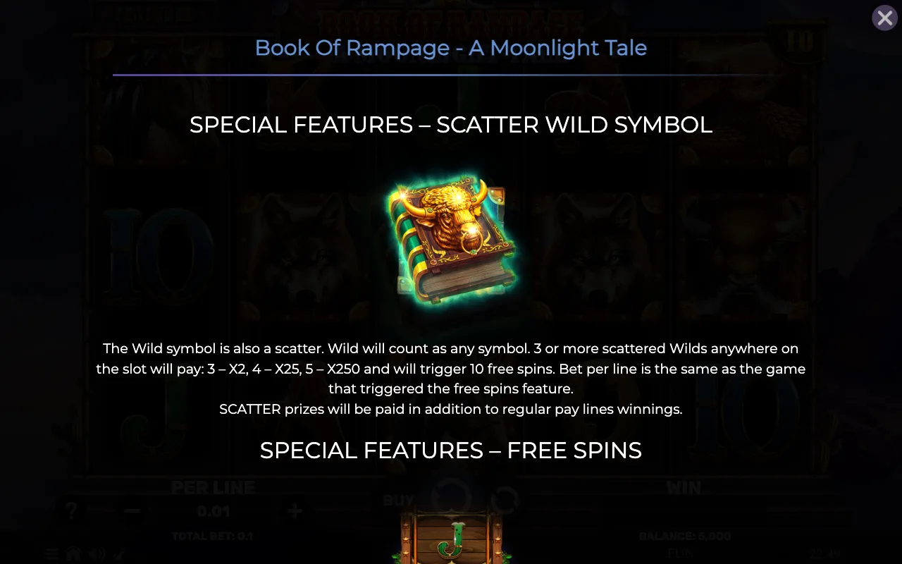 Special features - scatter wild symbol — Book of Rampage a Moonlight Tale