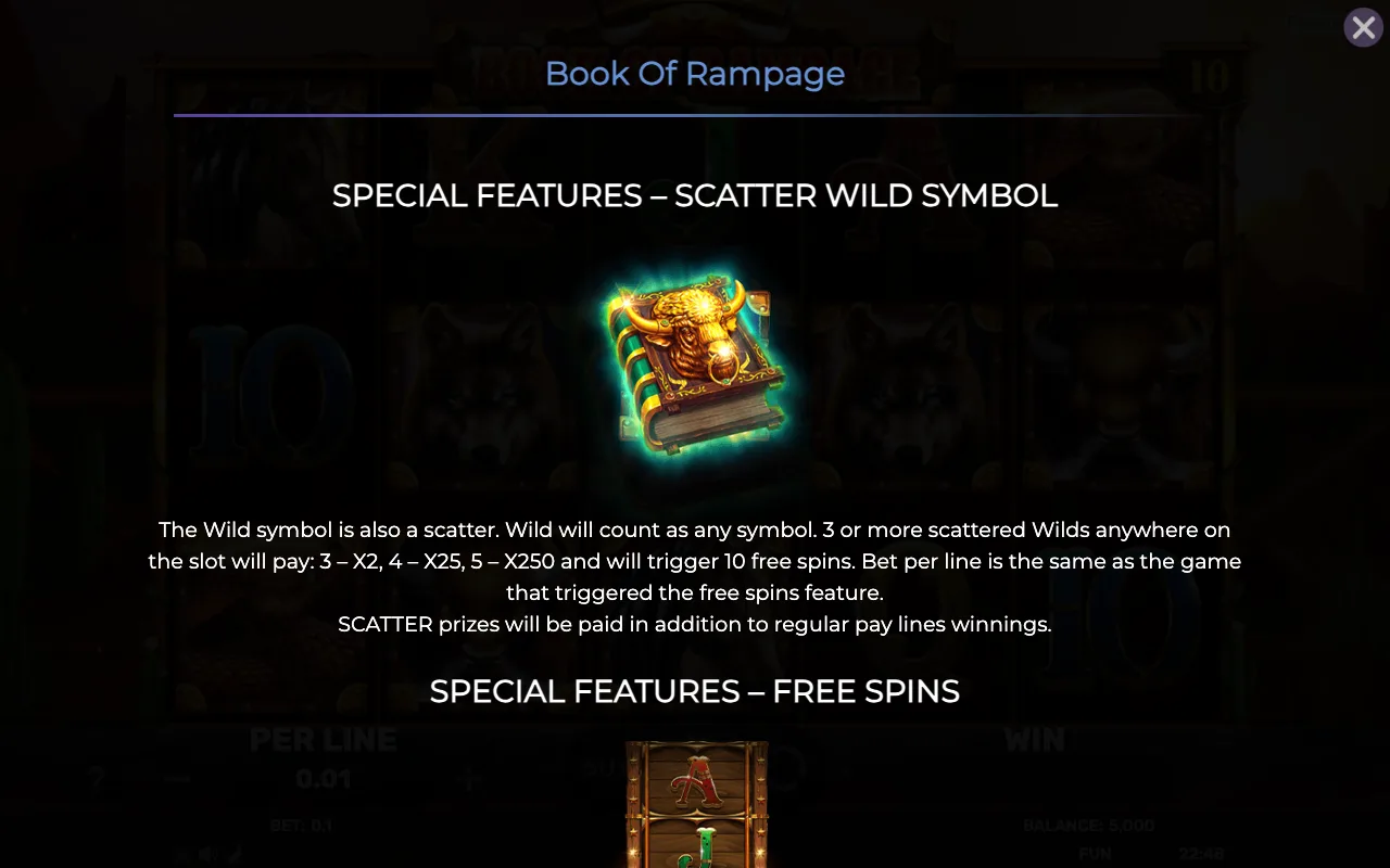 Special features - scatter wild symbol — Book of Rampage