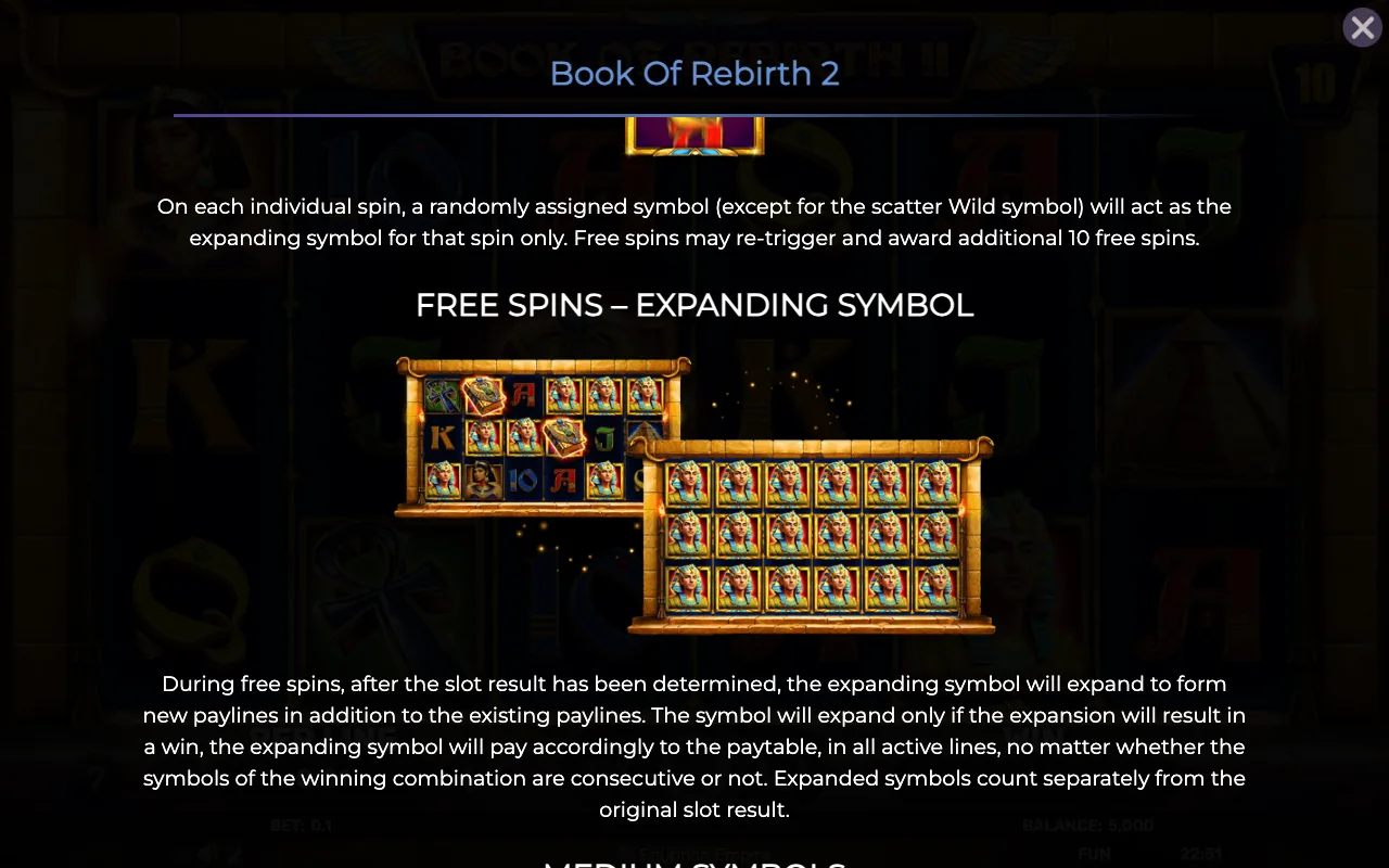 Free spins expanding symbol — Book of Rebirth ii