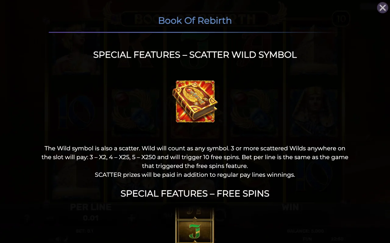 Special features - scatter wild symbol — Book of Rebirth