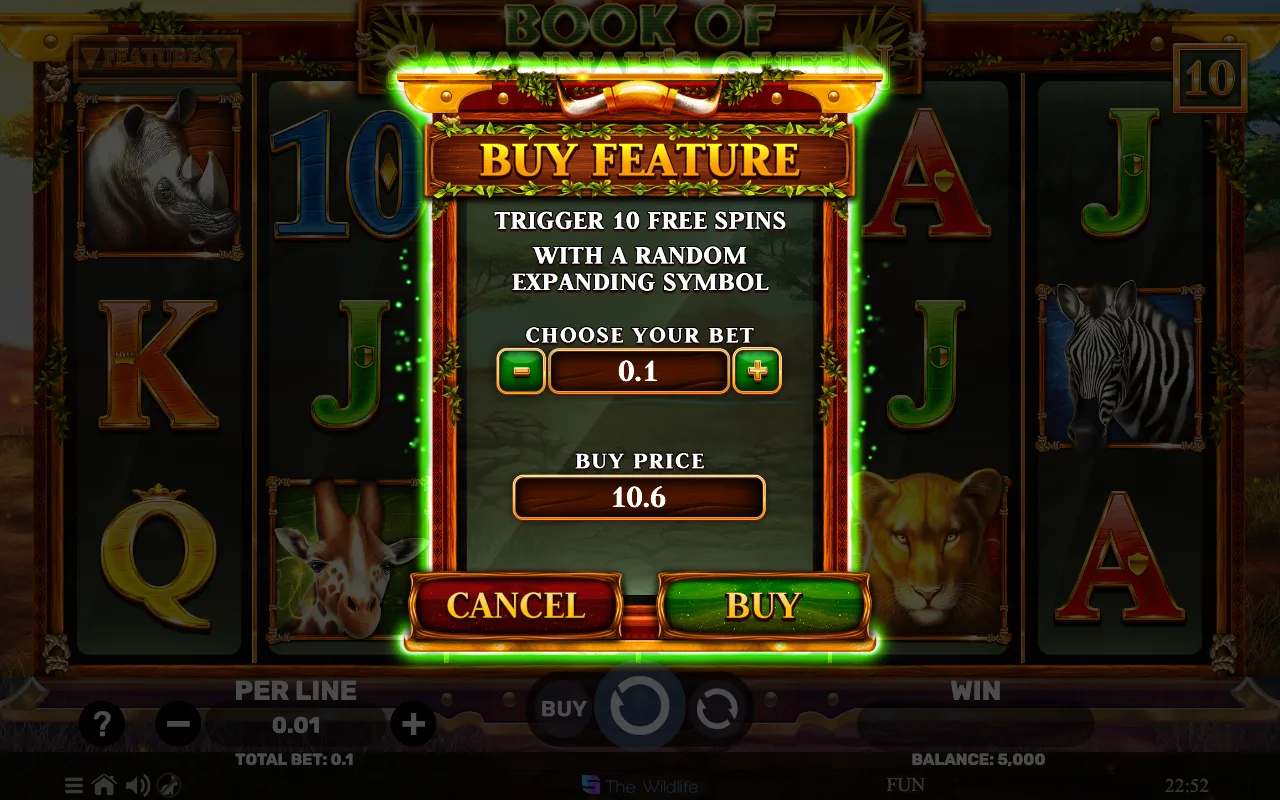Buying the feature — Book of Savannahs Queen