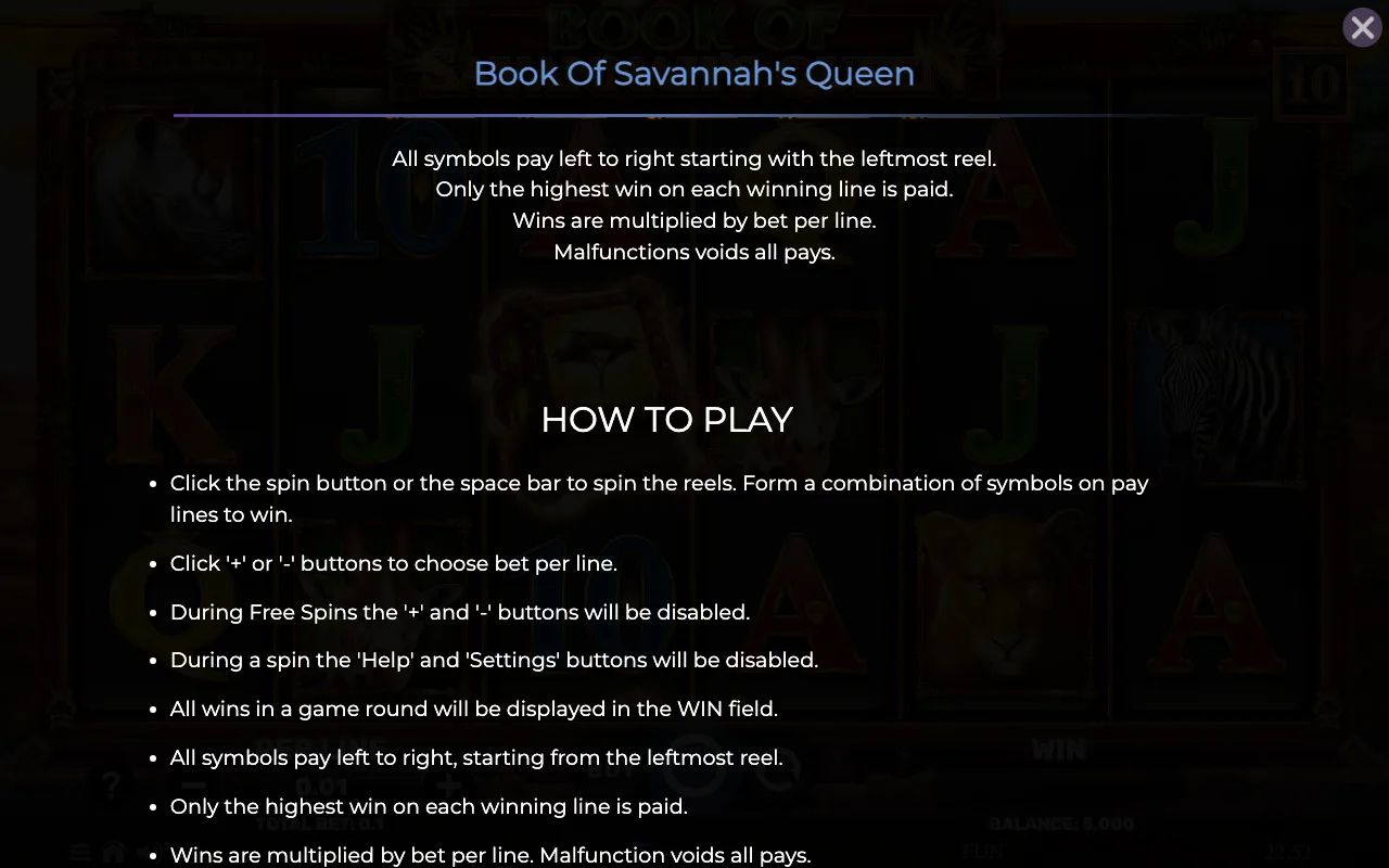 How to play — Book of Savannahs Queen