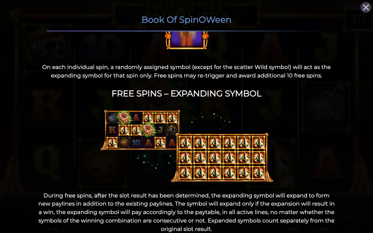 Free spins - expanding symbol — Book of Spinoween
