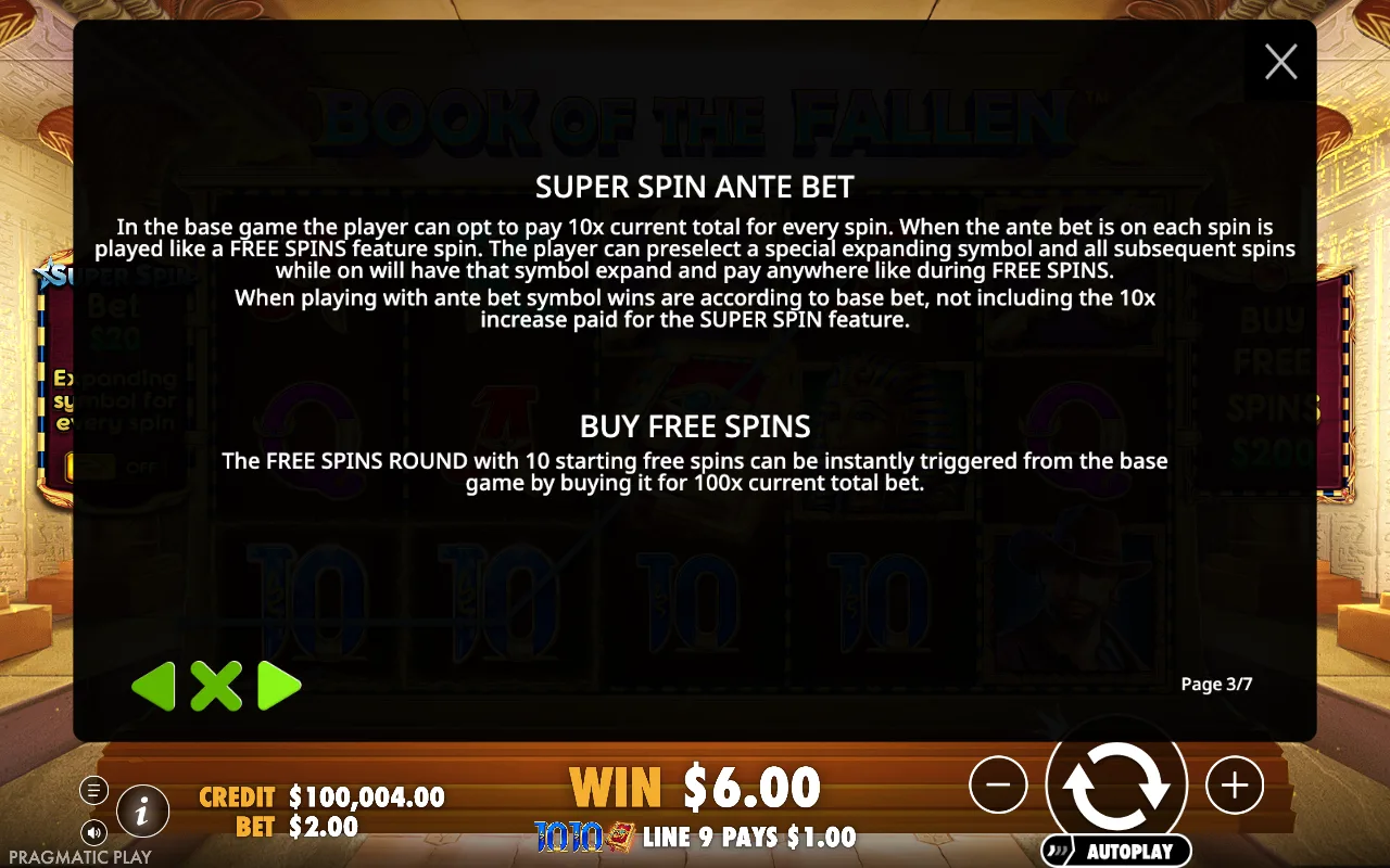 Super spin ante bet — Book of the Fallen
