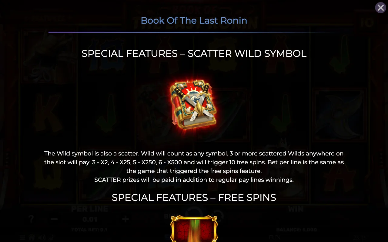 Special features - scatter wild symbol — Book of The Last Ronin
