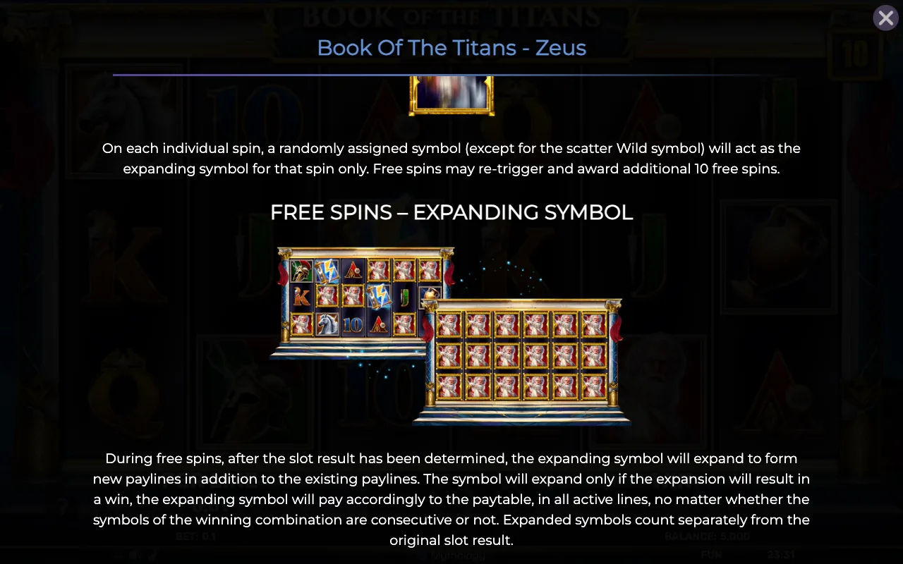 Free spins expanding symbol — Book of The Titans Zeus