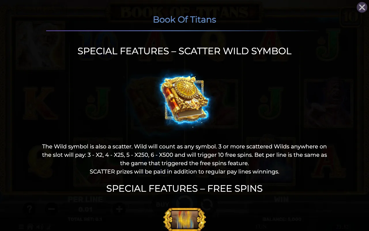 Special features - scatter wild symbol — Book of Titans