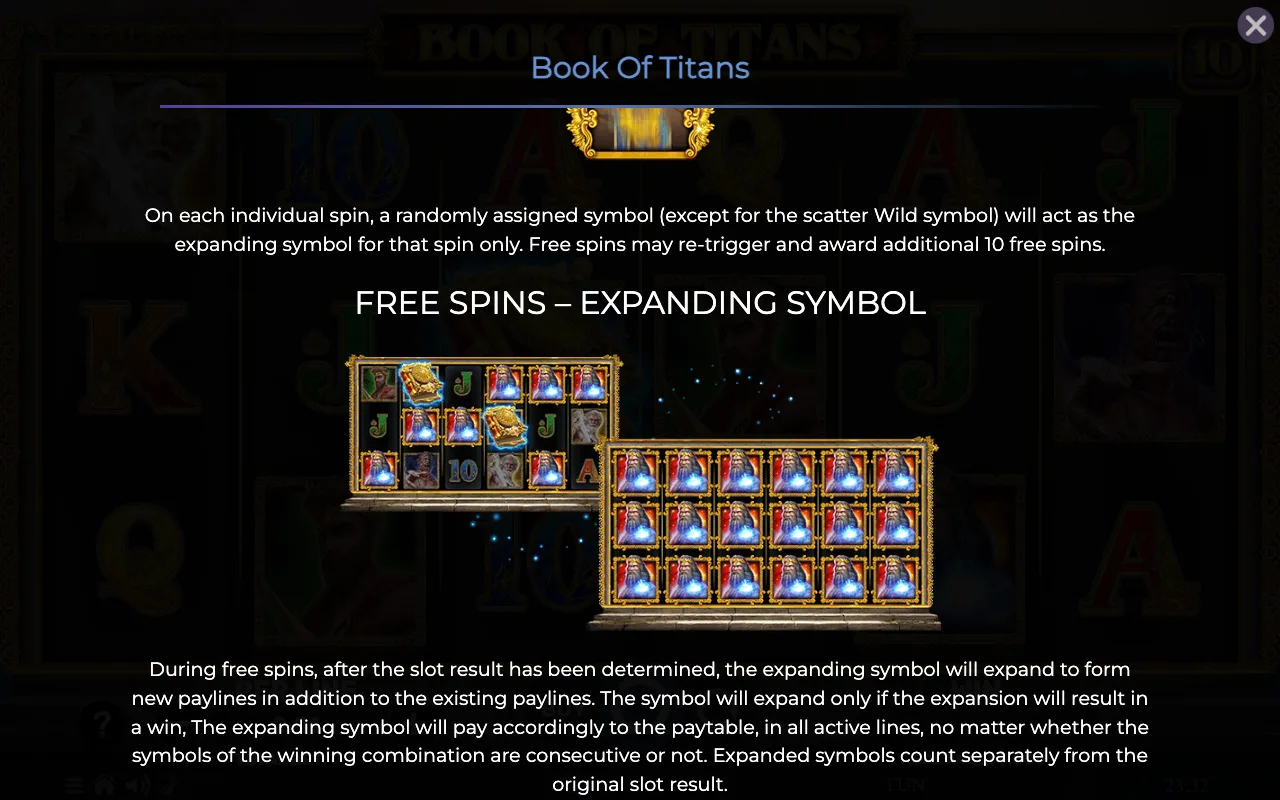 Free spins expanding symbol — Book of Titans