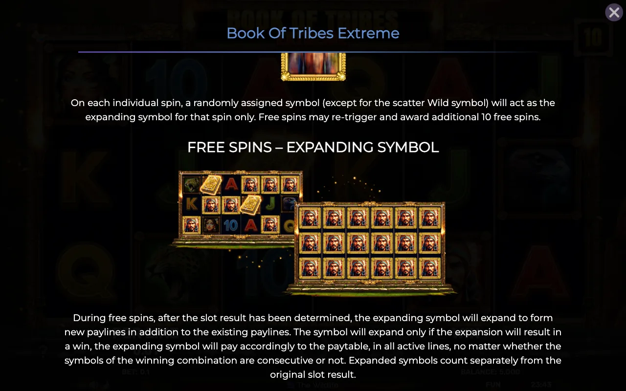Free spins - expanding symbol — Book of Tribes Extreme