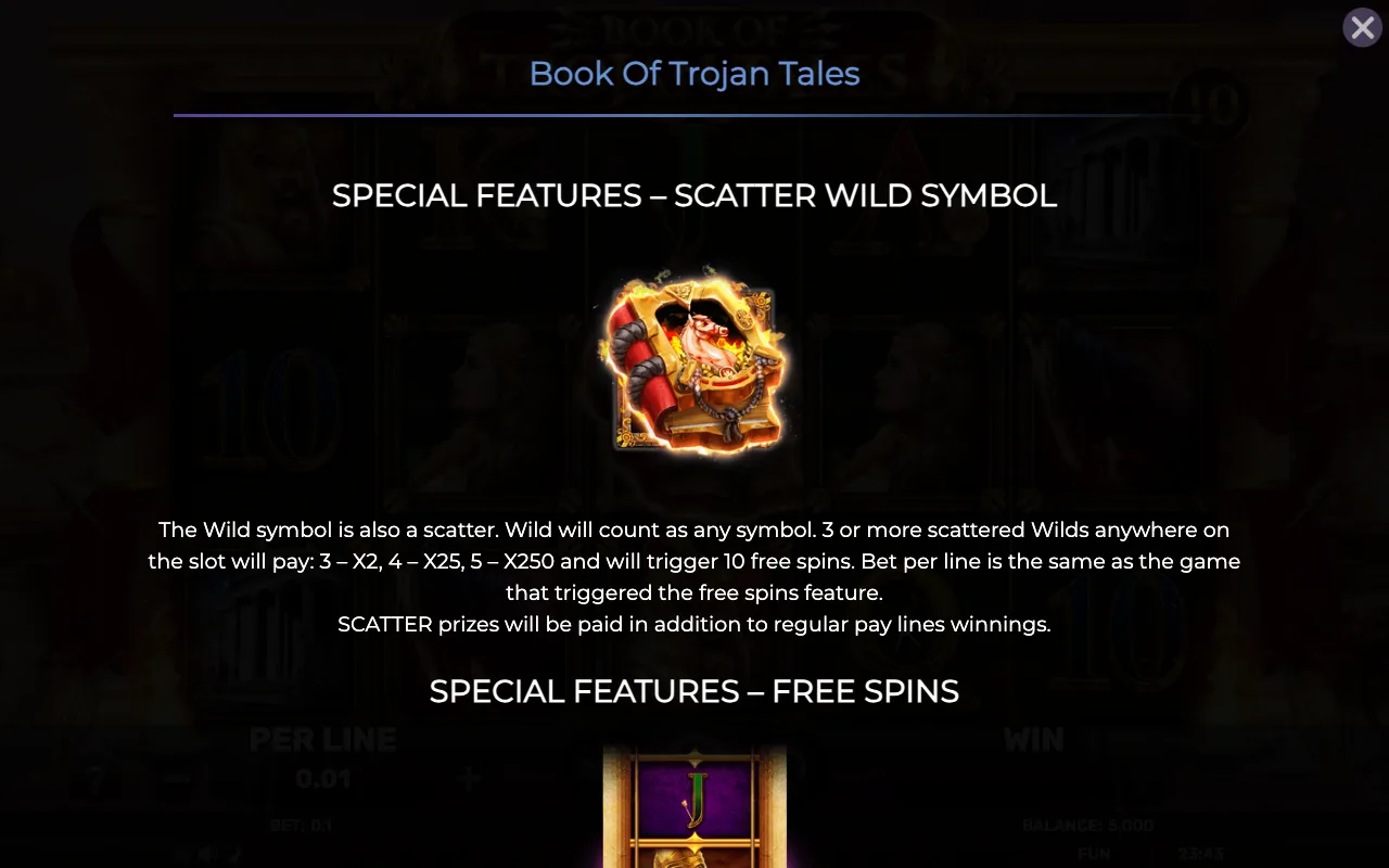 Special features - scatter wild symbol — Book of Trojan Tales