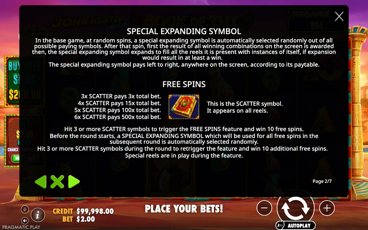 Special expanding symbol — Book of Tut Megaways